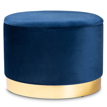 Baxton Studio Marisa Navy Blue Velvet Upholstered Gold Finished Storage Ottoman 161-10279